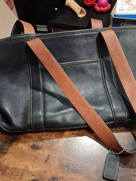 Coach Handbags - Vintage Coach Hamptons Leather Tote Style 5189 Black & Cognac